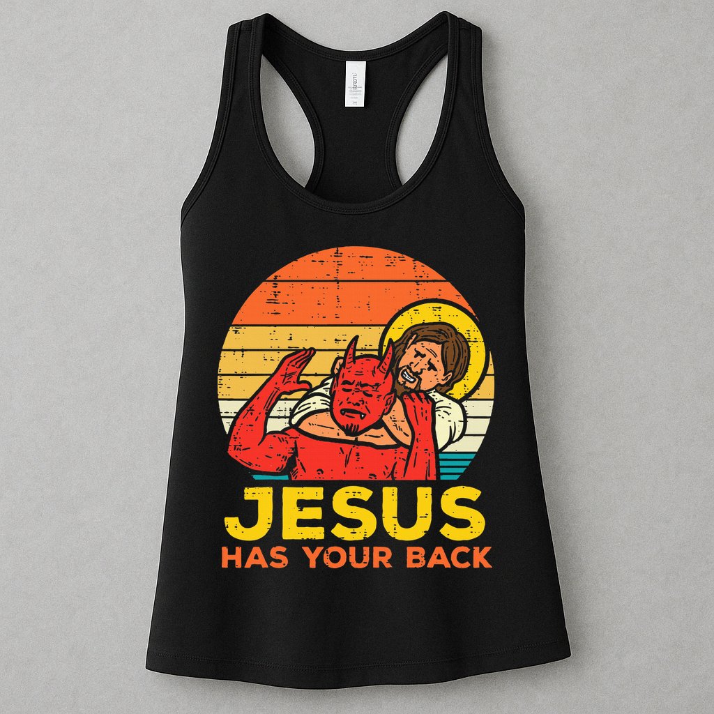 Jesus Has Your Back Jiu Jitsu Retro Christian Womens Tank Top