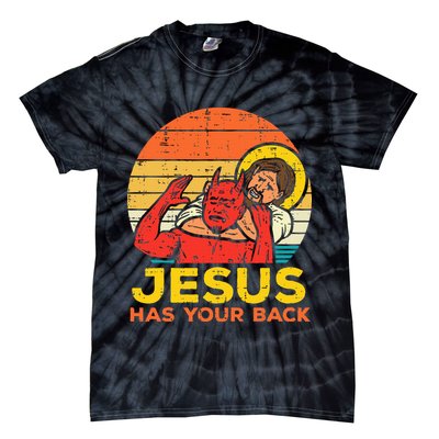 Jesus Has Your Back Jiu Jitsu Retro Christian Tie-Dye T-Shirt