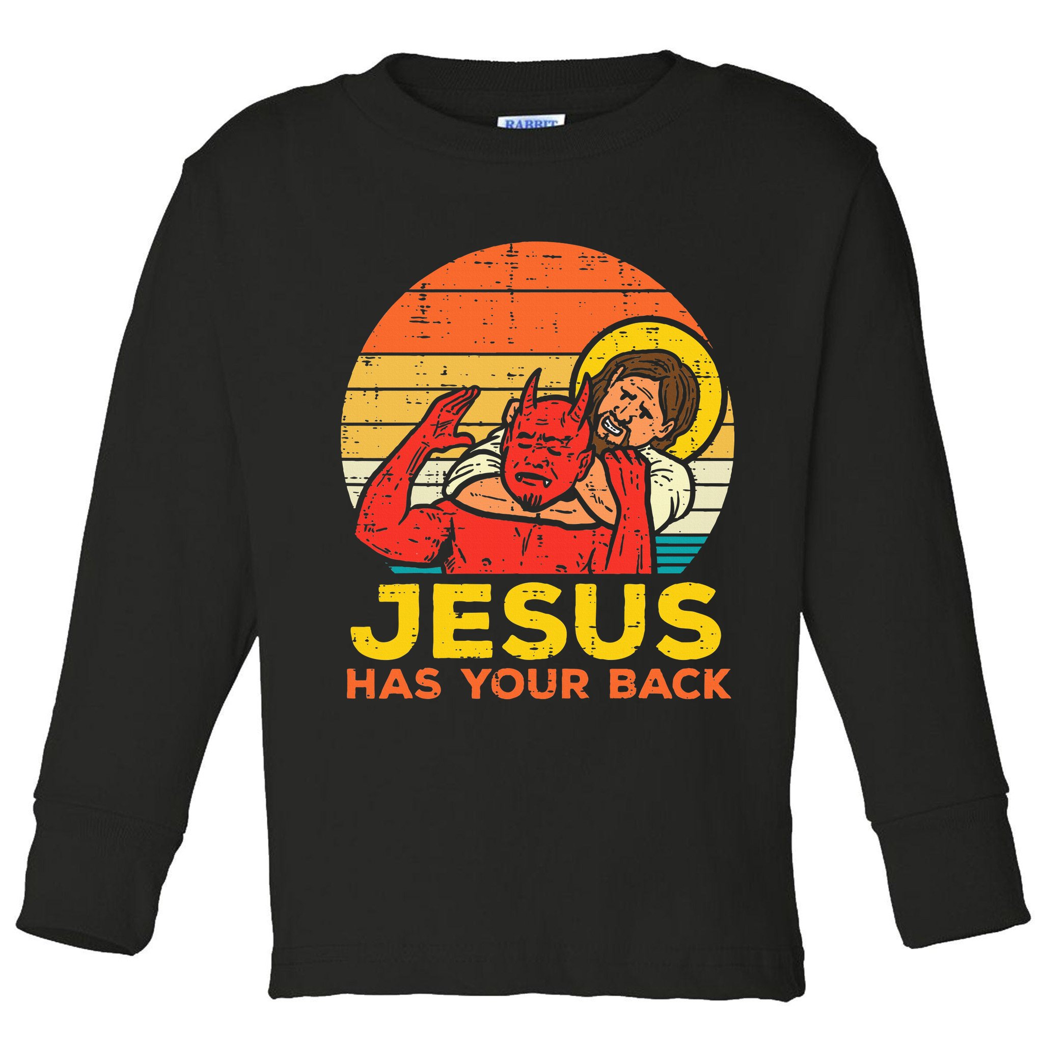 Jesus Has Your Back Jiu Jitsu Retro Christian Toddler Long Sleeve Shirt
