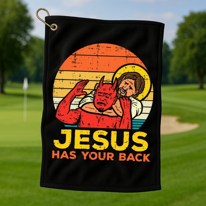 Jesus Has Your Back Jiu Jitsu Retro Christian Golf Towel