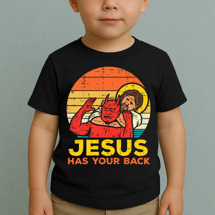 Jesus Has Your Back Jiu Jitsu Retro Christian Toddler T-Shirt