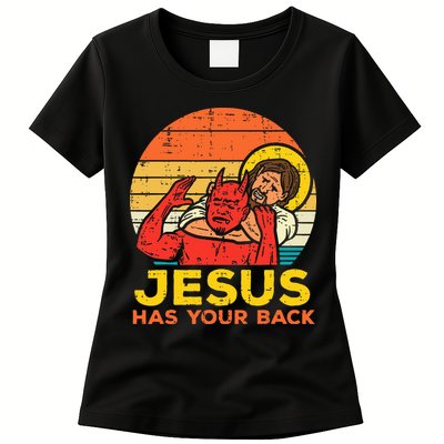Jesus Has Your Back Jiu Jitsu Retro Christian Womens T-Shirt