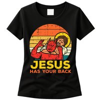 Jesus Has Your Back Jiu Jitsu Retro Christian Womens T-Shirt