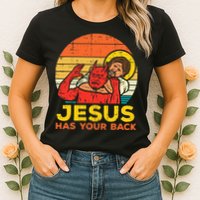 Jesus Has Your Back Jiu Jitsu Retro Christian Womens T-Shirt
