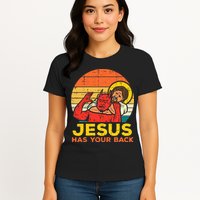 Jesus Has Your Back Jiu Jitsu Retro Christian Womens T-Shirt
