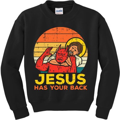 Jesus Has Your Back Jiu Jitsu Retro Christian Kids Sweatshirt