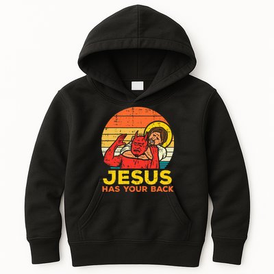 Jesus Has Your Back Jiu Jitsu Retro Christian Kids Hoodie