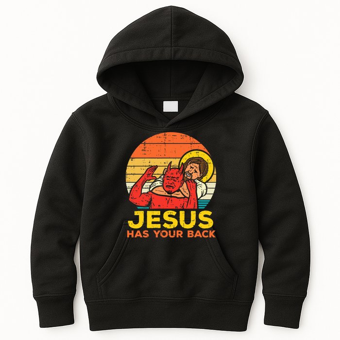 Jesus Has Your Back Jiu Jitsu Retro Christian Kids Hoodie