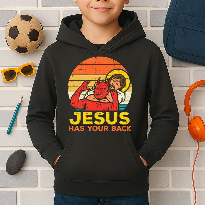 Jesus Has Your Back Jiu Jitsu Retro Christian Kids Hoodie