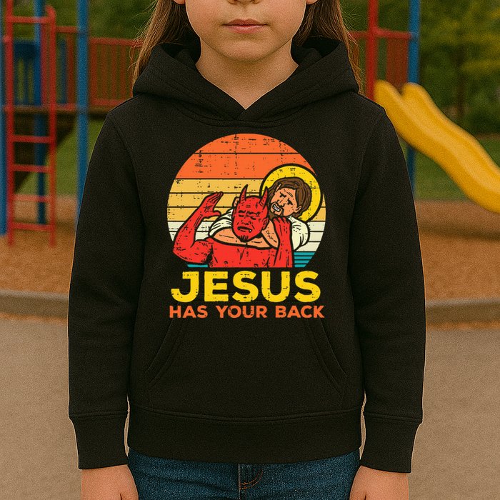 Jesus Has Your Back Jiu Jitsu Retro Christian Kids Hoodie