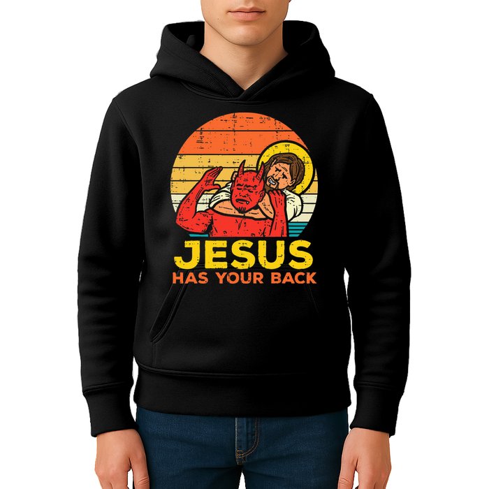 Jesus Has Your Back Jiu Jitsu Retro Christian Kids Hoodie