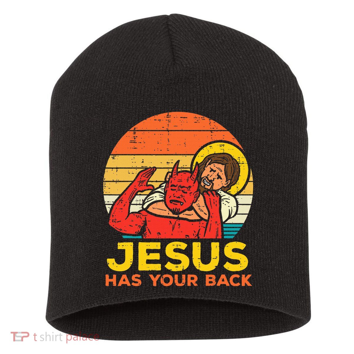 Jesus Has Your Back Jiu Jitsu Retro Christian Short Acrylic Beanie