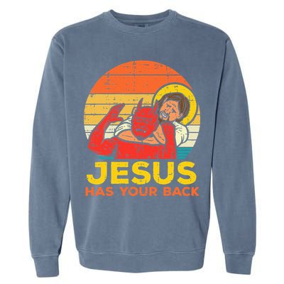 Jesus Has Your Back Jiu Jitsu Retro Christian Garment-Dyed Sweatshirt