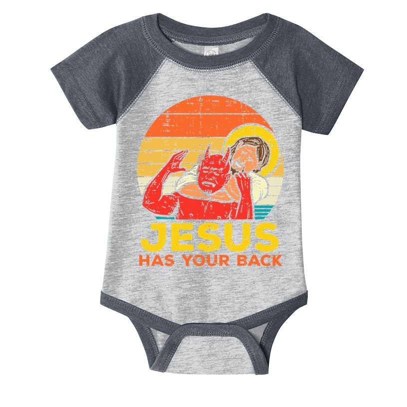 Jesus Has Your Back Jiu Jitsu Retro Christian Infant Baby Jersey Bodysuit