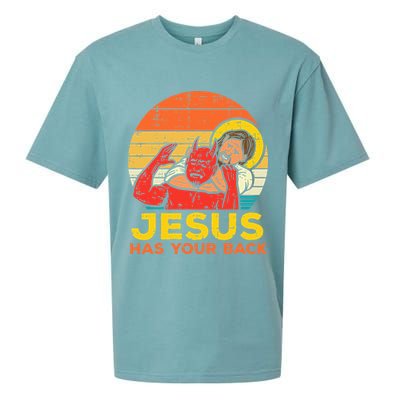Jesus Has Your Back Jiu Jitsu Retro Christian Sueded Cloud Jersey T-Shirt