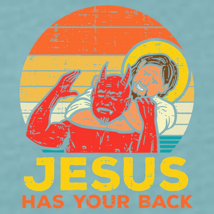 Jesus Has Your Back Jiu Jitsu Retro Christian Sueded Cloud Jersey T-Shirt