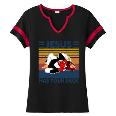 Jesus Has Your Back Vintage JIU JITSU Funny Satan Finished Ladies Halftime Notch Neck Tee