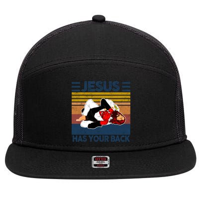 Jesus Has Your Back Vintage JIU JITSU Funny Satan Finished 7 Panel Mesh Trucker Snapback Hat
