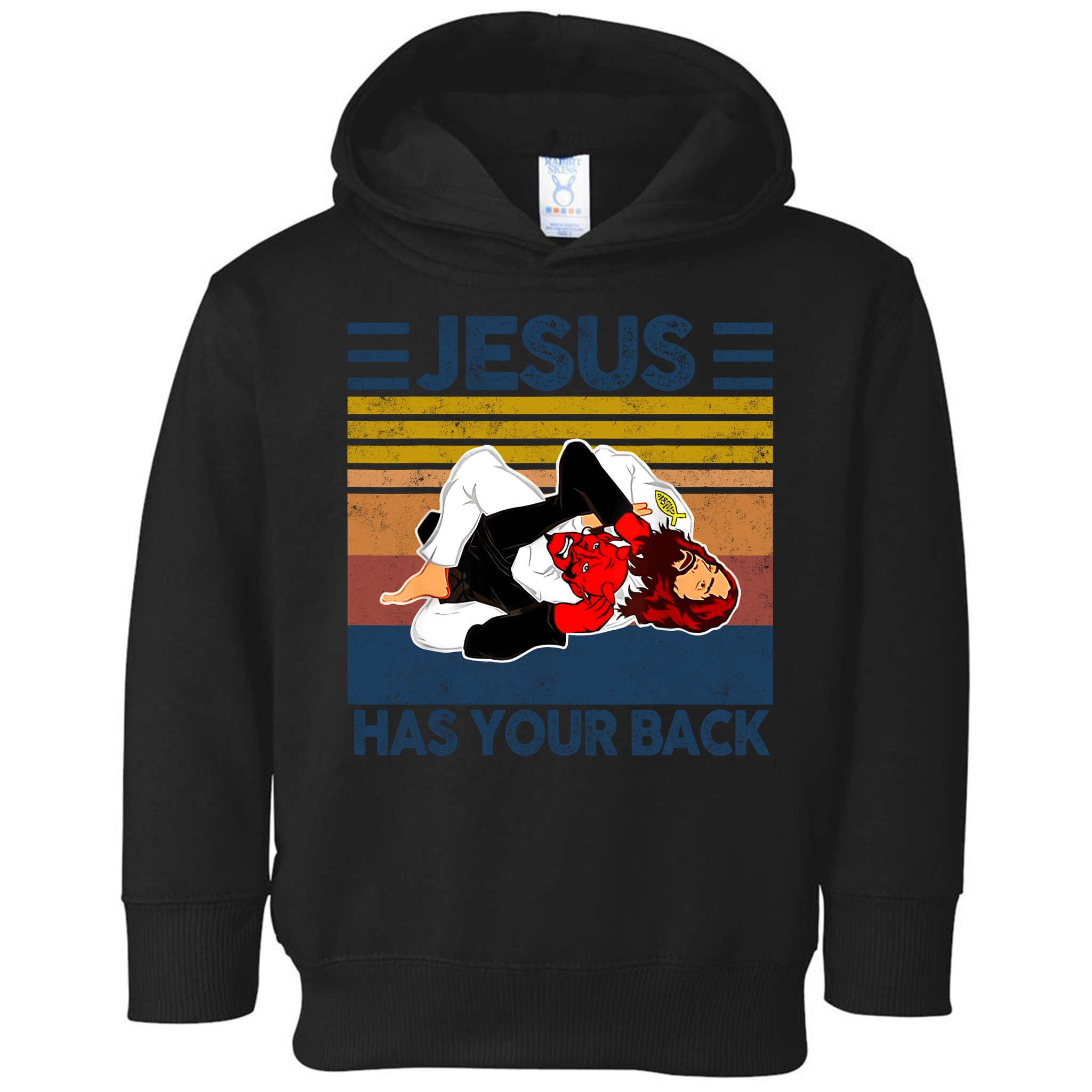Jesus Has Your Back Vintage JIU JITSU Funny Satan Finished Toddler Hoodie