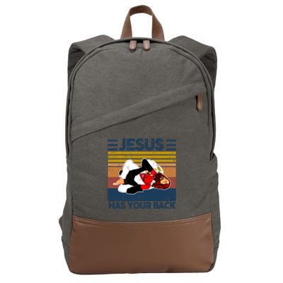 Jesus Has Your Back Vintage JIU JITSU Funny Satan Finished Cotton Canvas Backpack