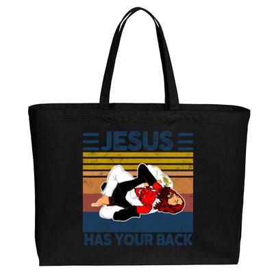 Jesus Has Your Back Vintage JIU JITSU Funny Satan Finished Cotton Canvas Jumbo Tote