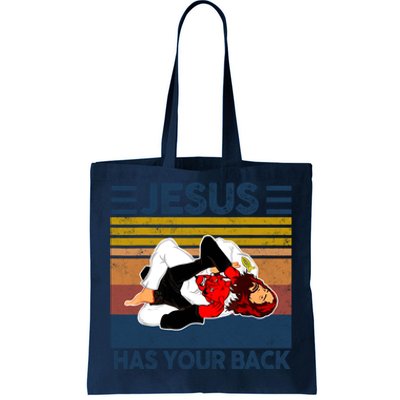 Jesus Has Your Back Vintage JIU JITSU Funny Satan Finished Tote Bag