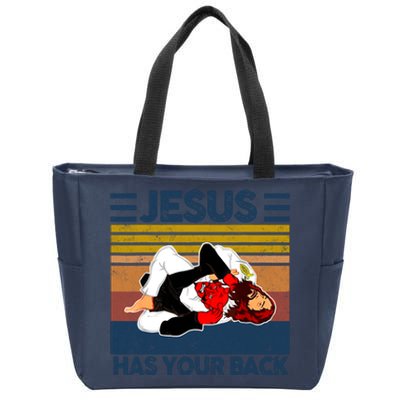 Jesus Has Your Back Vintage JIU JITSU Funny Satan Finished Zip Tote Bag