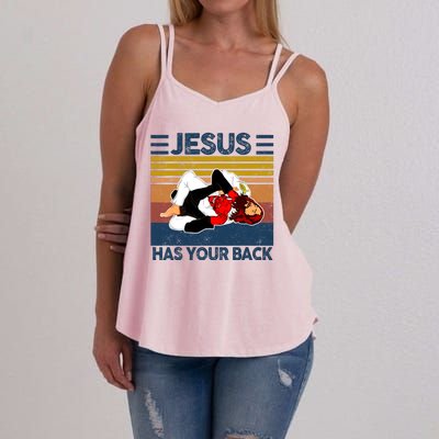 Jesus Has Your Back Vintage JIU JITSU Funny Satan Finished Women's Strappy Tank