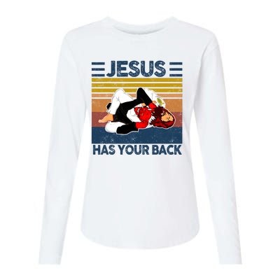 Jesus Has Your Back Vintage JIU JITSU Funny Satan Finished Womens Cotton Relaxed Long Sleeve T-Shirt