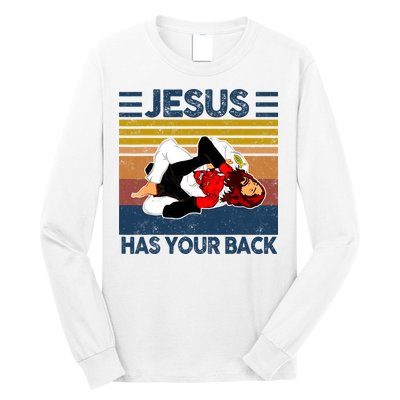 Jesus Has Your Back Vintage JIU JITSU Funny Satan Finished Long Sleeve Shirt