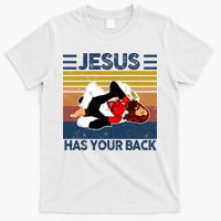 Jesus Has Your Back Vintage JIU JITSU Funny Satan Finished T-Shirt
