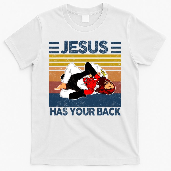 Jesus Has Your Back Vintage JIU JITSU Funny Satan Finished T-Shirt