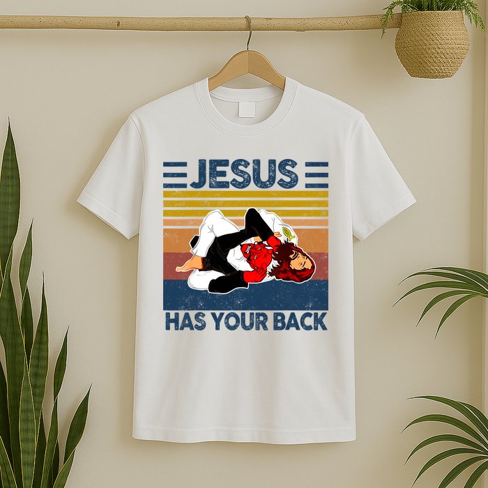 Jesus Has Your Back Vintage JIU JITSU Funny Satan Finished T-Shirt