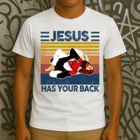 Jesus Has Your Back Vintage JIU JITSU Funny Satan Finished T-Shirt