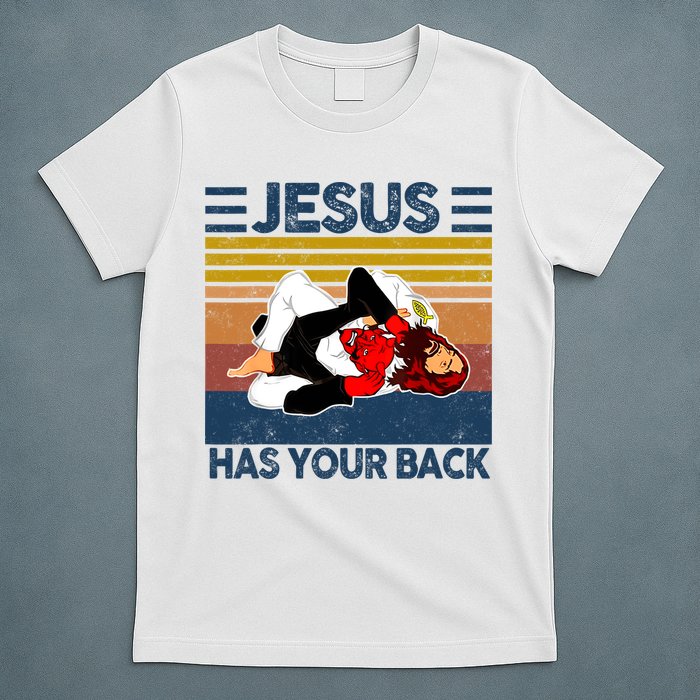 Jesus Has Your Back Vintage JIU JITSU Funny Satan Finished T-Shirt