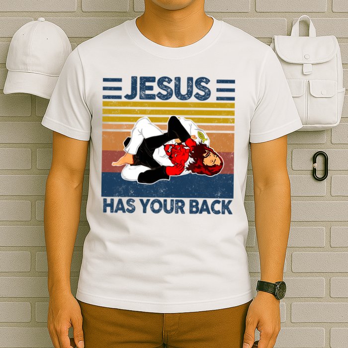 Jesus Has Your Back Vintage JIU JITSU Funny Satan Finished T-Shirt
