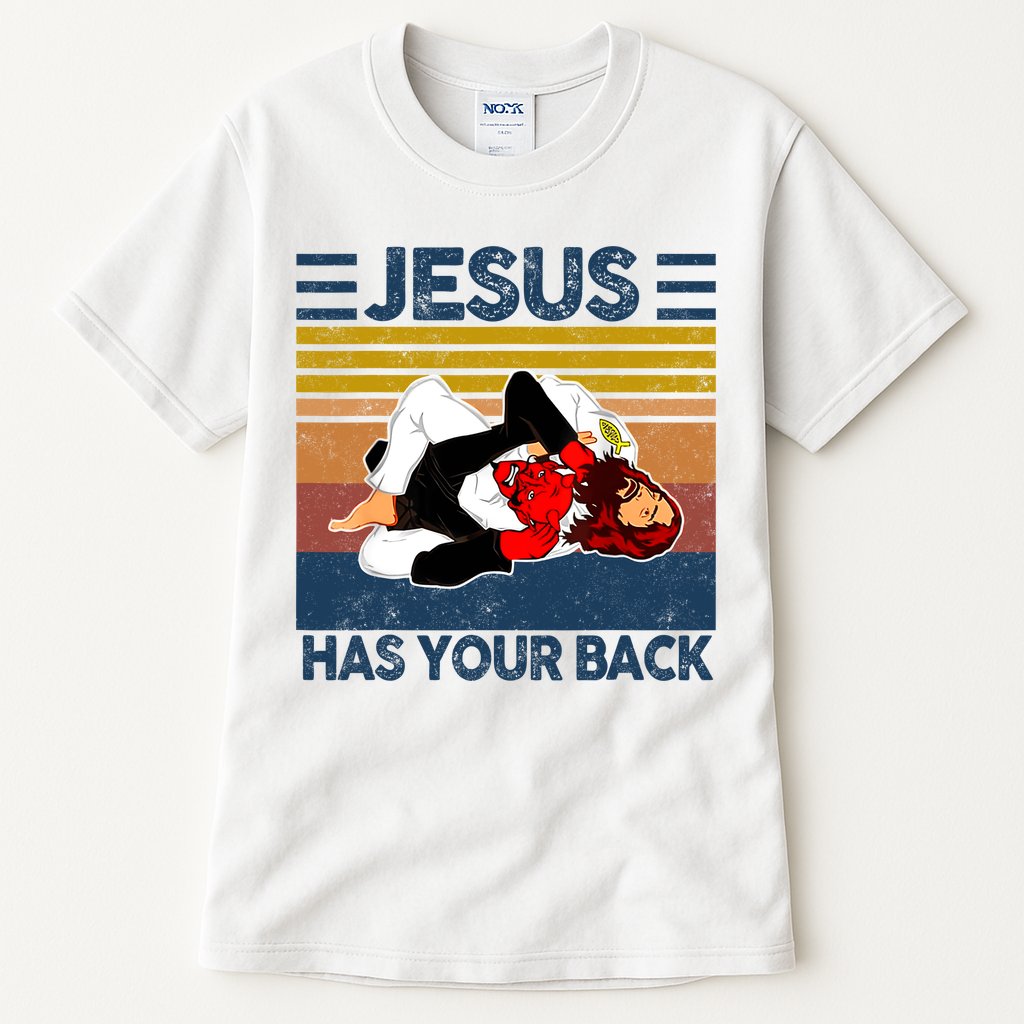Jesus Has Your Back Vintage JIU JITSU Funny Satan Finished Tall T-Shirt