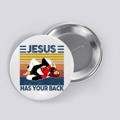 Jesus Has Your Back Vintage JIU JITSU Funny Satan Finished Button