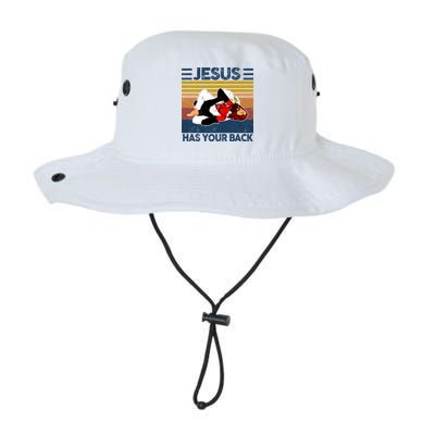 Jesus Has Your Back Vintage JIU JITSU Funny Satan Finished Bucket Hat
