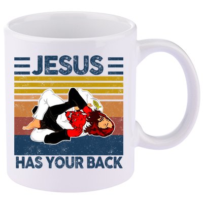 Jesus Has Your Back Vintage JIU JITSU Funny Satan Finished 11oz C Handle Ceramic Mug