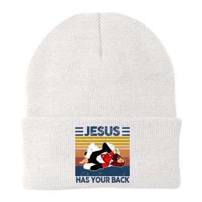 Jesus Has Your Back Vintage JIU JITSU Funny Satan Finished Beanie