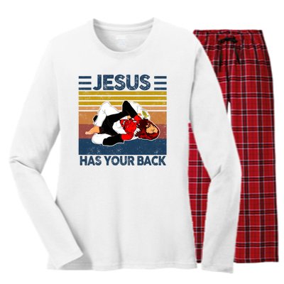 Jesus Has Your Back Vintage JIU JITSU Funny Satan Finished Women's Long Sleeve Flannel Pajama Set 