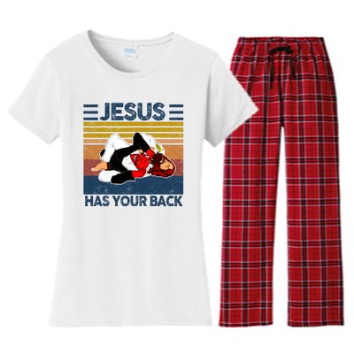 Jesus Has Your Back Vintage JIU JITSU Funny Satan Finished Women's Flannel Pajama Set