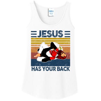 Jesus Has Your Back Vintage JIU JITSU Funny Satan Finished Ladies Essential Tank