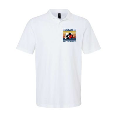 Jesus Has Your Back Vintage JIU JITSU Funny Satan Finished Polo