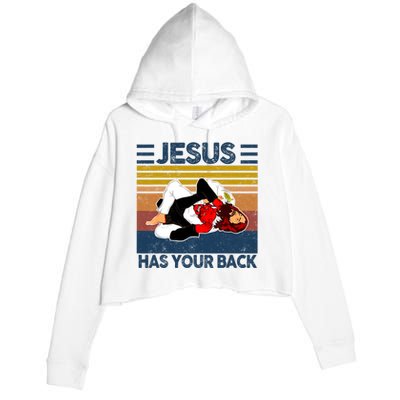 Jesus Has Your Back Vintage JIU JITSU Funny Satan Finished Crop Fleece Hoodie