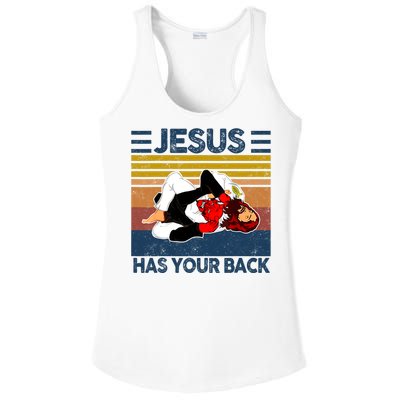 Jesus Has Your Back Vintage JIU JITSU Funny Satan Finished Ladies PosiCharge Competitor Racerback Tank