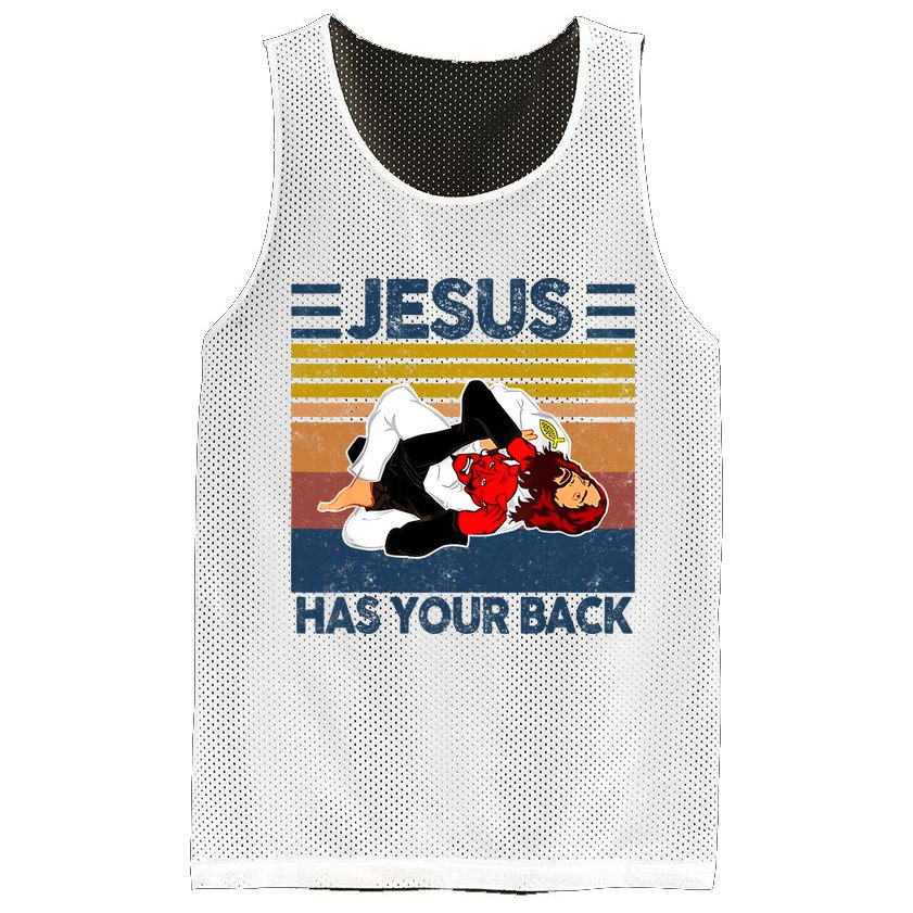 Jesus Has Your Back Vintage JIU JITSU Funny Satan Finished Mesh Reversible Basketball Jersey Tank