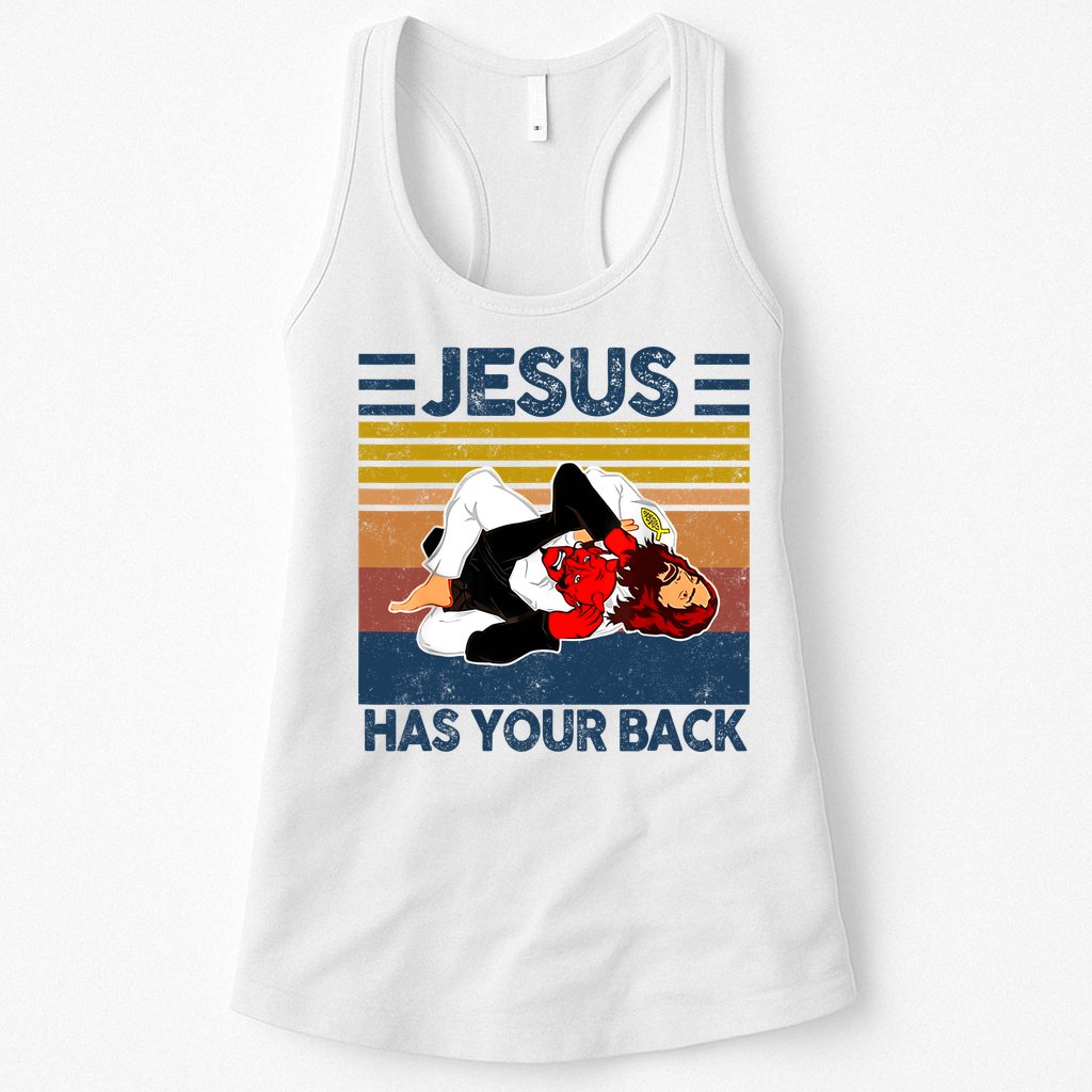 Jesus Has Your Back Vintage JIU JITSU Funny Satan Finished Womens Tank Top