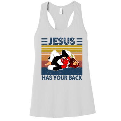 Jesus Has Your Back Vintage JIU JITSU Funny Satan Finished Women's Racerback Tank